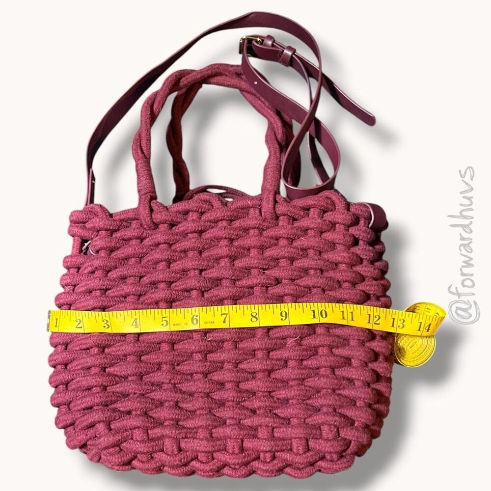 Zara Basic Woven Rope Tote Crossbody Bag Burgundy Drawstring Bucket Purse - Picture 5 of 9
